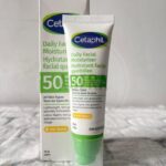 Bottle of Cetaphil Daily Facial Moisturizer SPF 50 – lightweight, non-greasy face sunscreen for sensitive skin