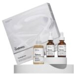 “The Ordinary The Bright Set full product kit including cleanser, toner, vitamin C serum, and eye serum.” “The Ordinary Bright Set packaging with four-step brightening skincare routine.” “Close-up of The Ordinary Vitamin C, Glycolic Acid, and Caffeine Solution from The Bright Set.”
