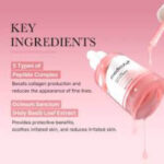 Medicube PDRN Pink Peptide Serum 30ml bottle Korean glass skin serum with pink formula texture Medicube peptide serum packaging front view Hydrating brightening serum for glowing skin Lightweight pink serum texture close-up