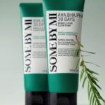 SOMEBYMI AHA BHA PHA Miracle Acne Clear Foam product tube Korean acne cleansing foam with exfoliating acids SOMEBYMI acne clear foam texture and lather AHA BHA PHA cleanser for pore care and sebum control Sensitive skin acne cleanser with TrueCICA ingredients